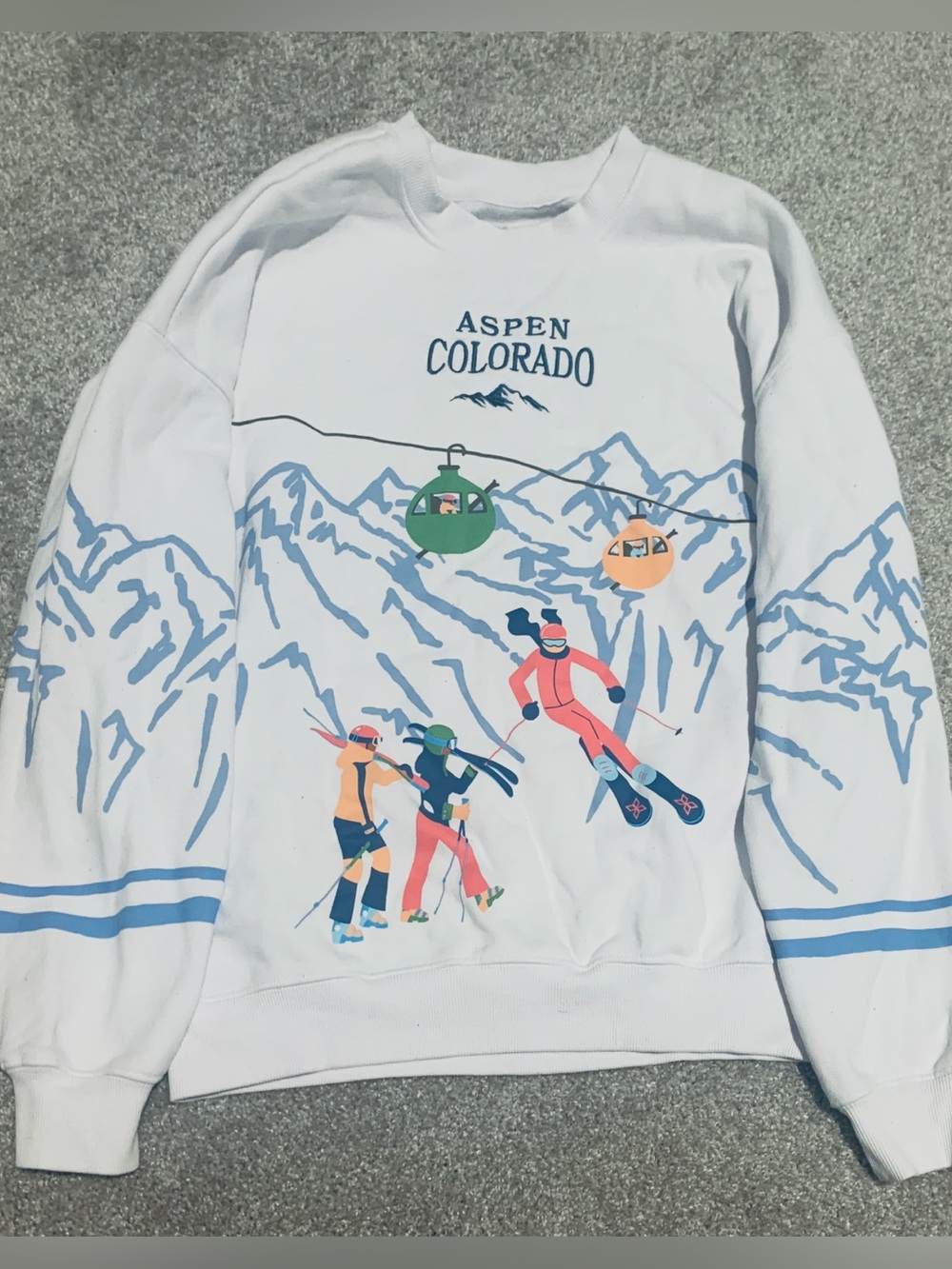 Aspen Colorado Graphic Ski Crewneck Sweatshirt - White